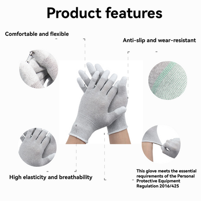 ESD 13G Carbon Fibre Polyester Liner with PU PALM Coating Gloves