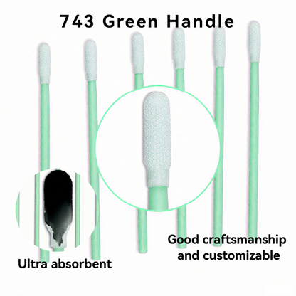 743 Lint Free Green Handle Car Cleaning Cleanroom Swab Flat Square Polyester Swab for hard disks, circuit boards, optical lenses, integrated circuits